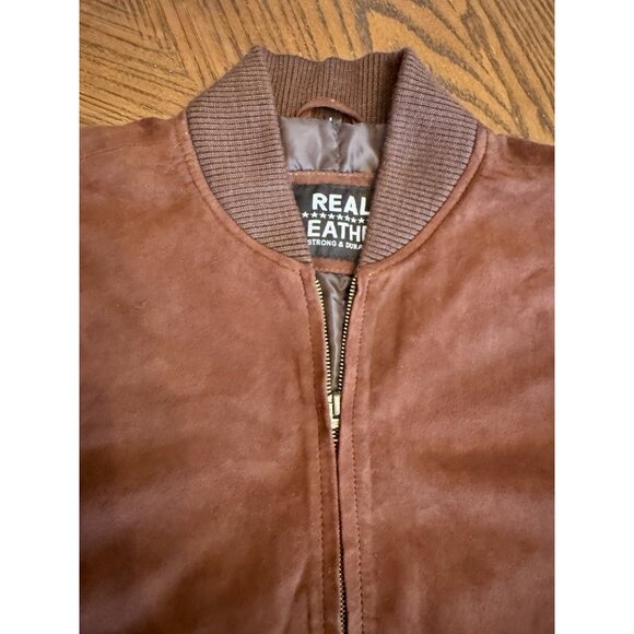 Vintage Suede Leather Rich Brown Bomber Jacket Men's L Coat - Picture 12 of 16